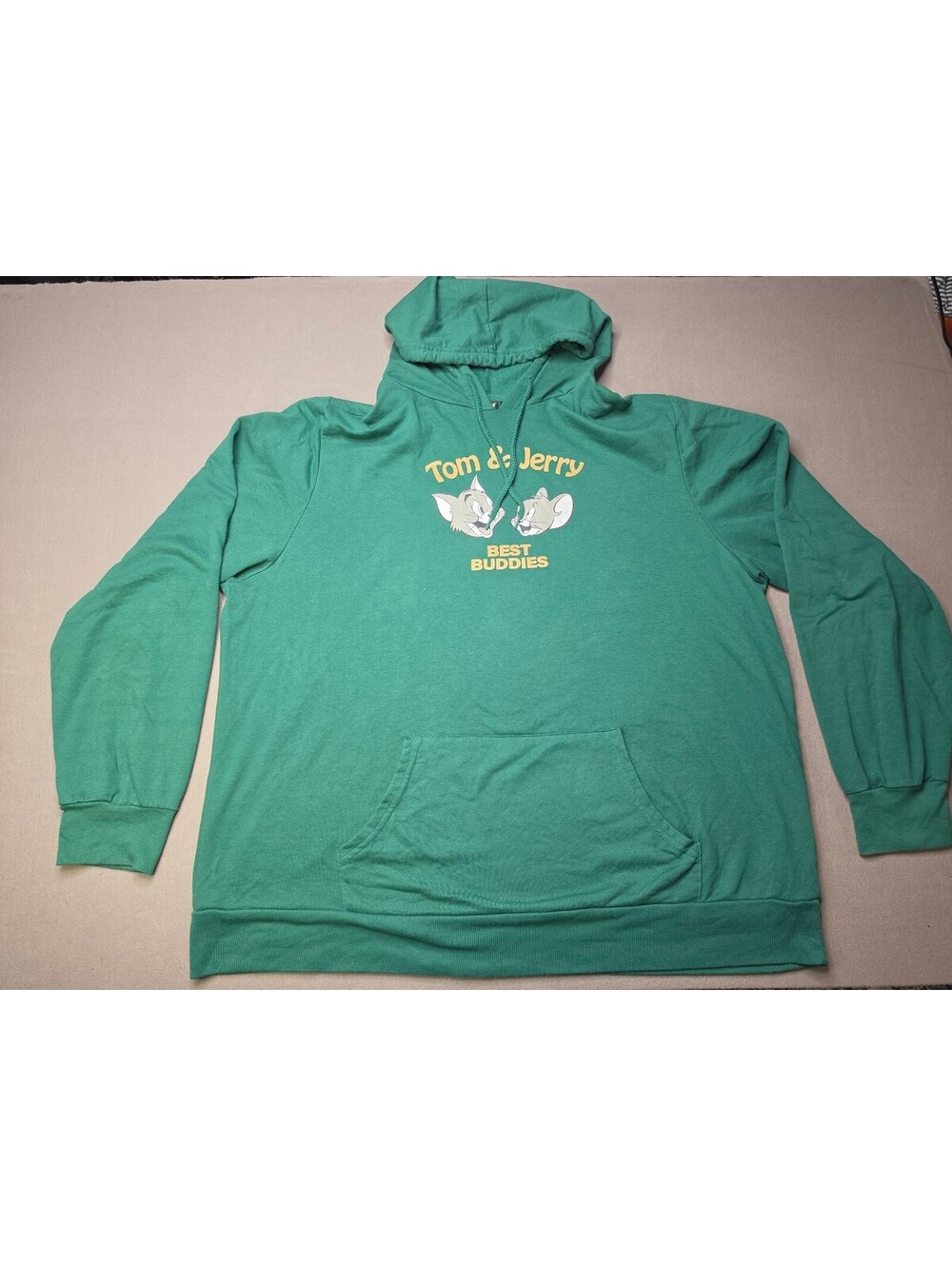 Tom & Jerry Best Buddies Graphic Hoodie 2XL Green Cartoon Front Back Pullover